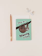 Load image into Gallery viewer, Sereno the Relaxing Sloth Birthday Card
