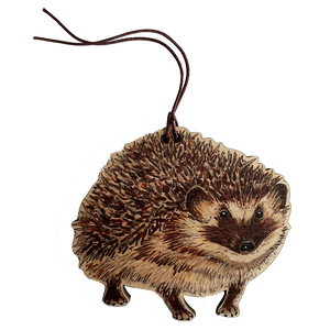 Hedgehog illustrated wooden Christmas tree decoration