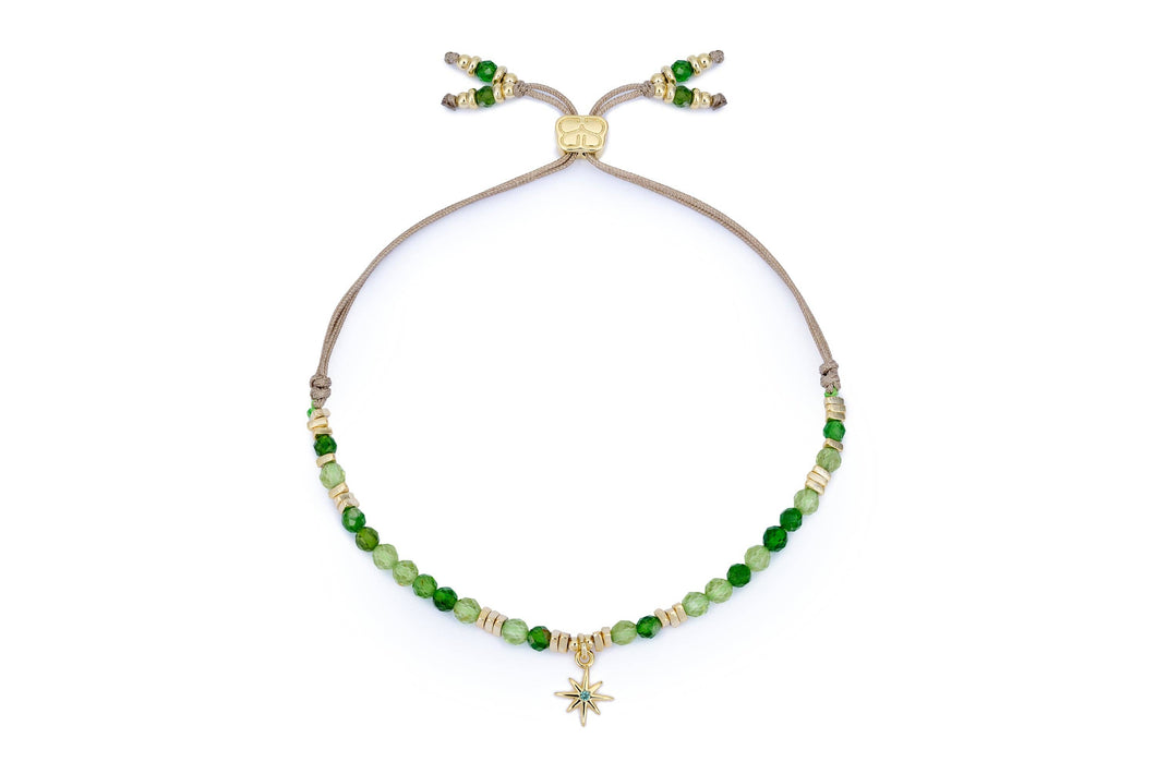 Una Peridot & Gold Star Charm Slider Bracelet