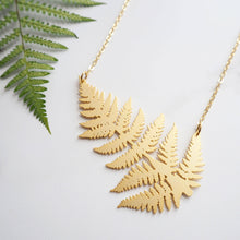 Load image into Gallery viewer, Statement Gold Fern Necklace
