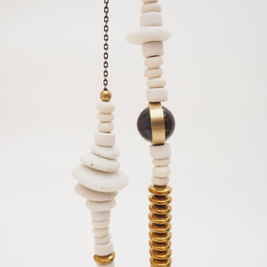 Consta - white recycled glass krobos necklace with java and smoky quartz