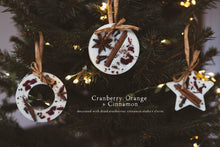 Load image into Gallery viewer, Star Shaped Cranberry Orange and Cinnamon Scented Wax Christmas Tree Decorations

