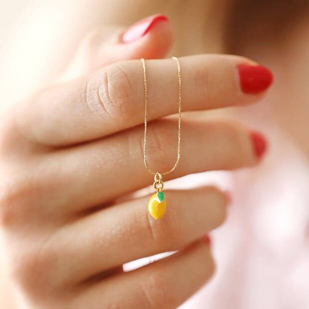 Enamel Lemon Pendant Necklace in Gold