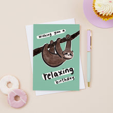 Load image into Gallery viewer, Sereno the Relaxing Sloth Birthday Card
