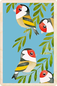 Goldfinches sustainable wooden postcard