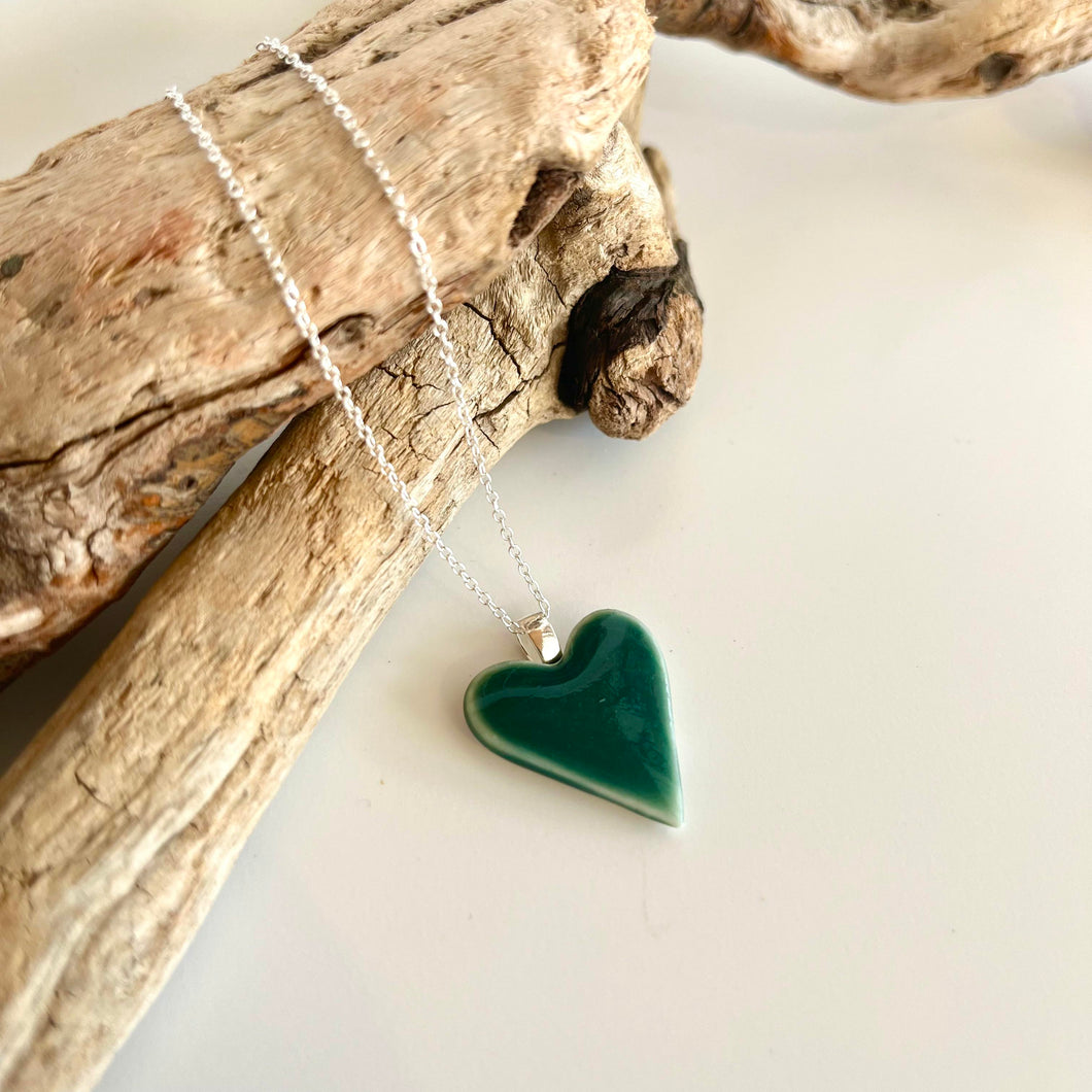 Heart Porcelain Pendant - dark green