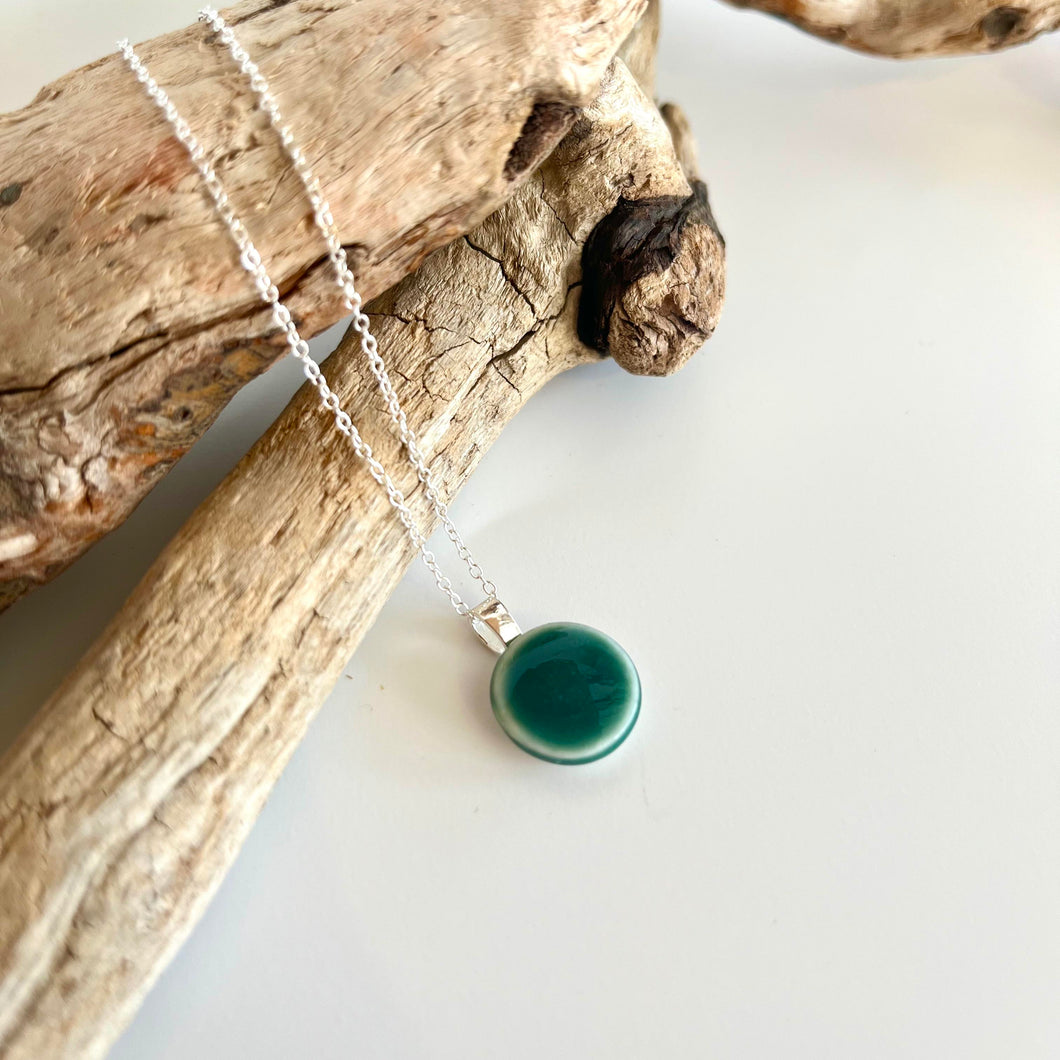 Round Porcelain Pendant - dark green