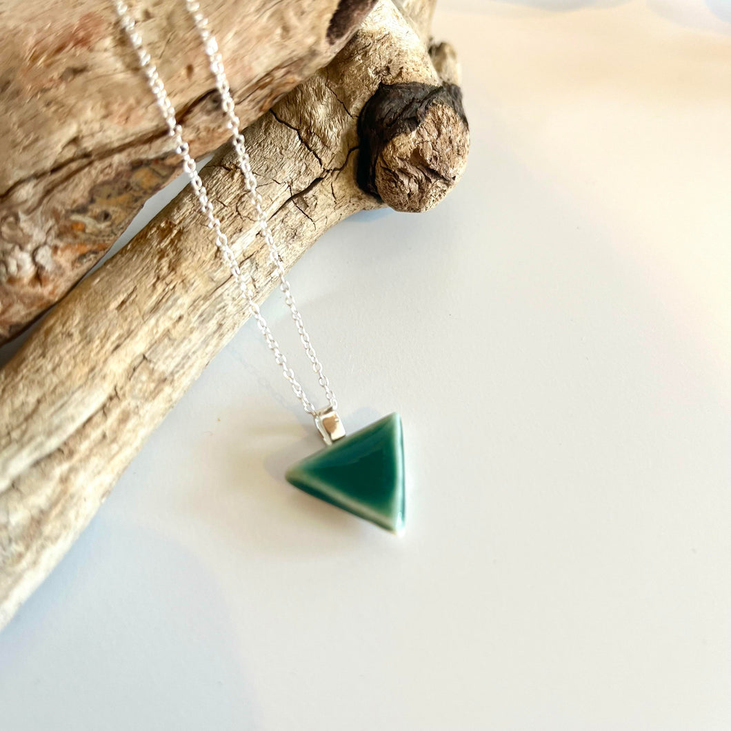 Triangular Porcelain Pendant - dark green