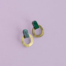 Load image into Gallery viewer, Around Brass Stud Earrings: Teal
