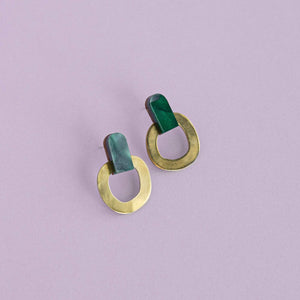 Around Brass Stud Earrings: Teal