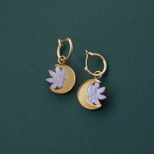 Load image into Gallery viewer, Daydream Sun &amp; Moon Hoop Earrings - Lilac &amp; Gold
