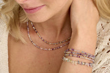 Load image into Gallery viewer, Violet Rainbow Fluorite Gold Bead Bracelet
