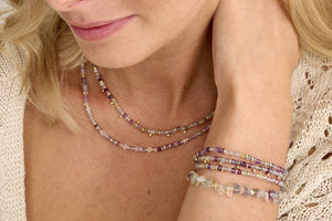 Violet Rainbow Fluorite Gold Bead Bracelet