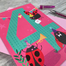 Load image into Gallery viewer, Age Four Ladybird Birthday Card
