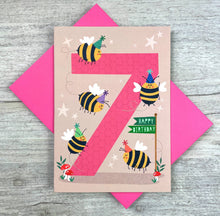 Load image into Gallery viewer, Age Seven Bumble Bee Birthday Card
