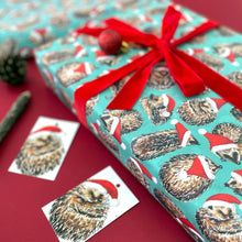 Load image into Gallery viewer, Christmas Hedgehogs wrapping paper Sheets: 500mm x 700mm flat sheets
