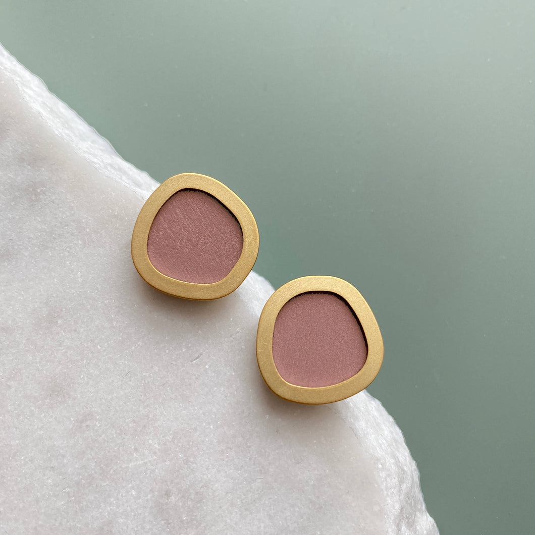 Pink/Gold Circle Stud Earrings