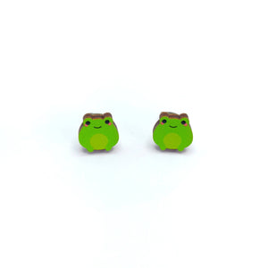 Frog Studs - wooden earrings