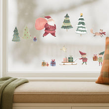 Load image into Gallery viewer, Watercolour Santa Scene Window Stickers
