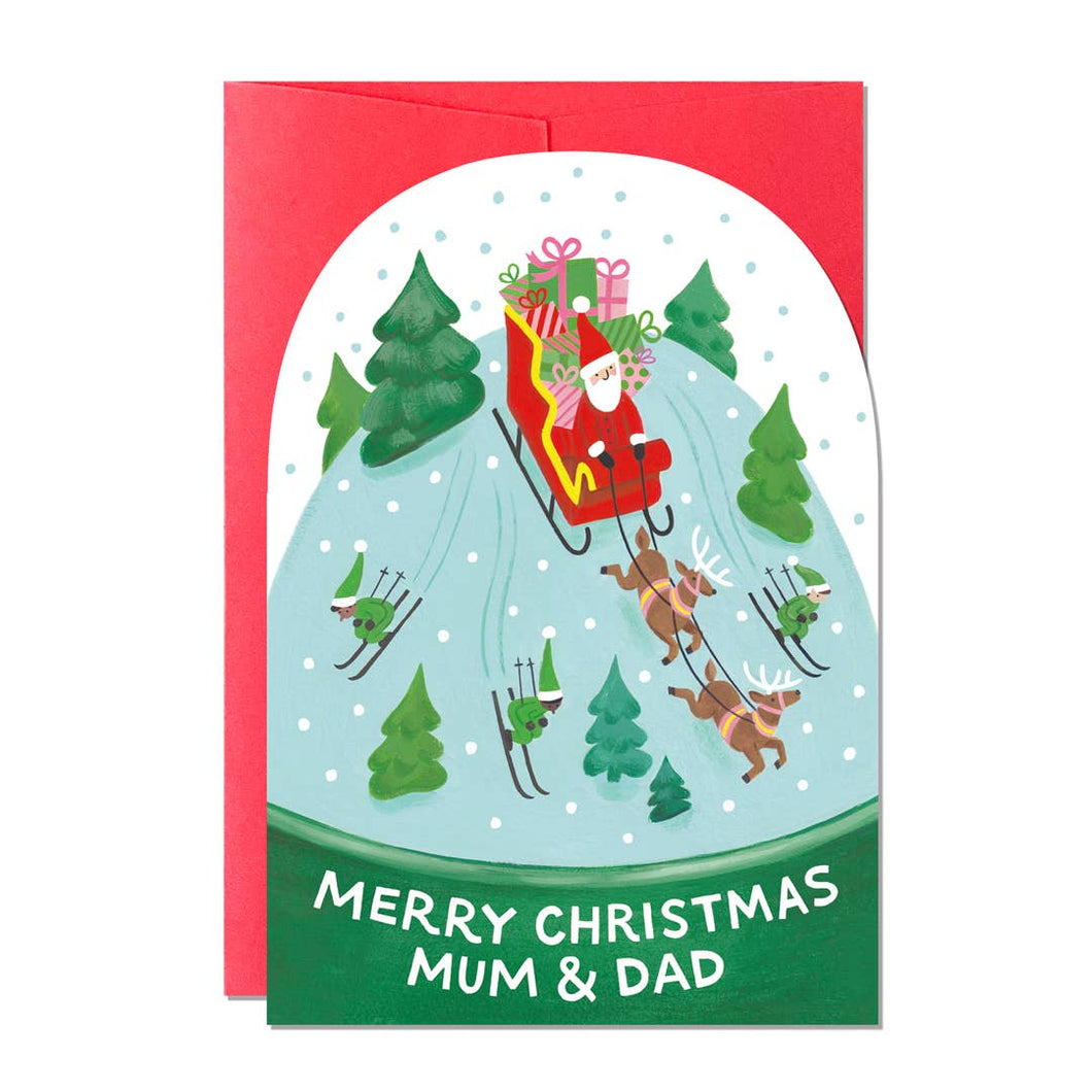 Christmas Card - Santa on his Sleigh - Merry Christmas Mum and Dad