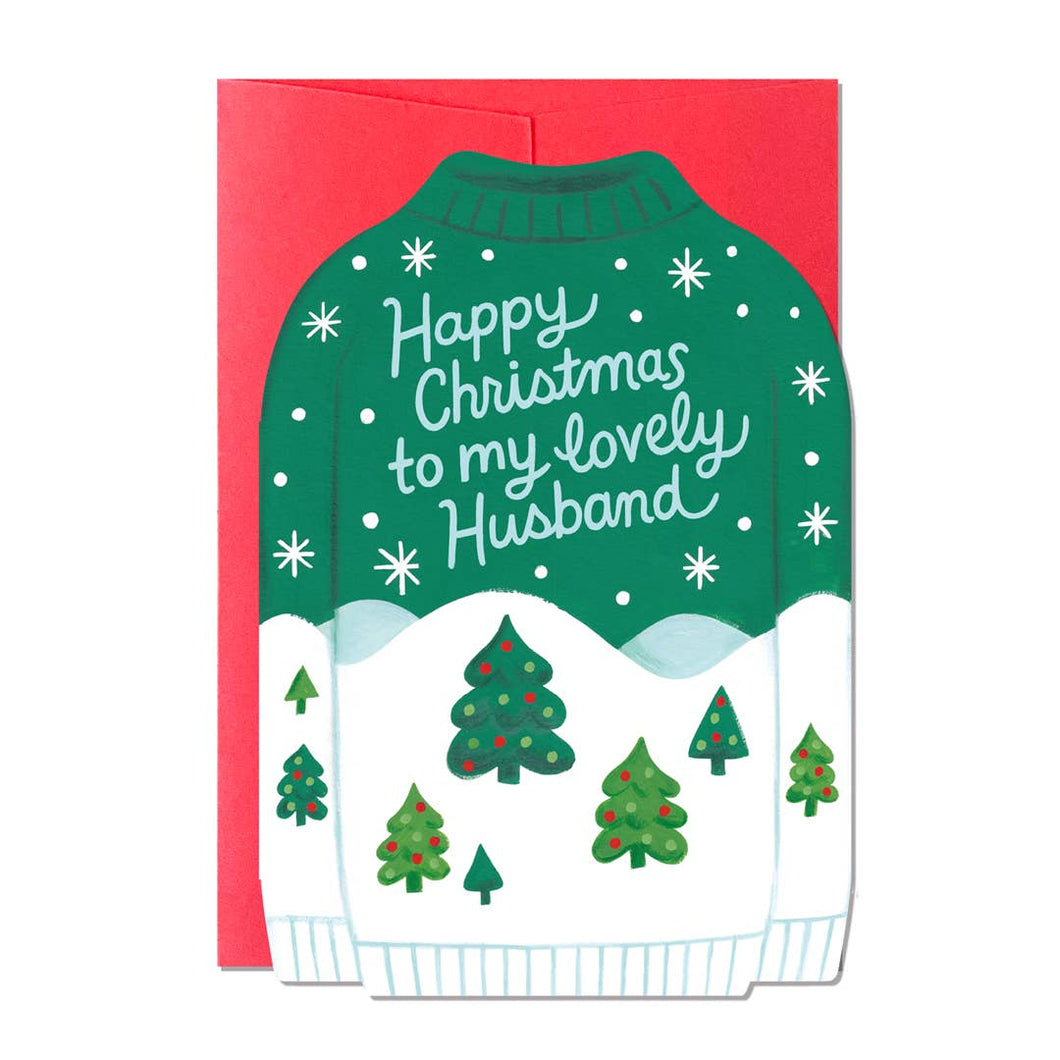 Christmas Card - Jumper Trees in snow -  To my Lovely Husband