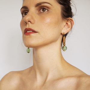 Gardena - glass bubble and cylinder earrings - green