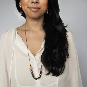 Gardena - glass bubble and hematite long necklace - grey or mauve