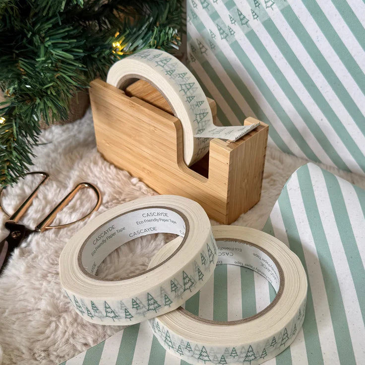 Green Fir Trees (White) 24mm wide paper tape