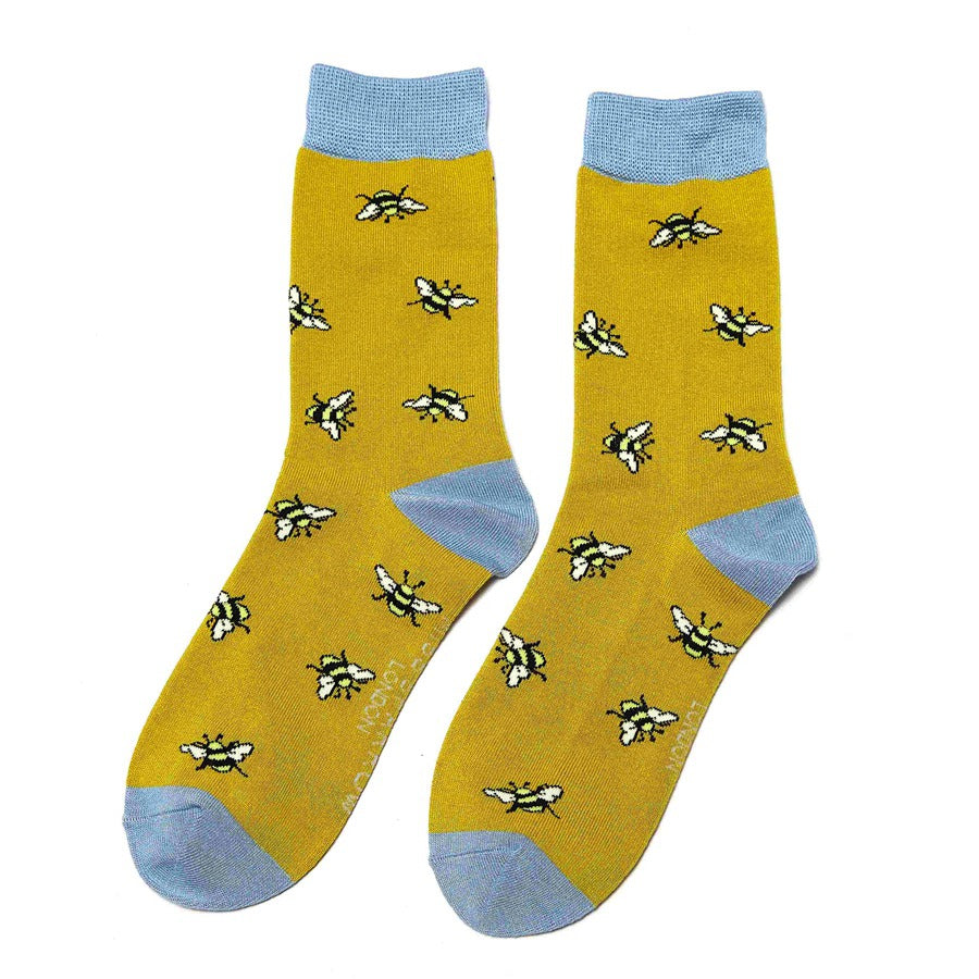 Ladies bamboo socks Bumble Bees yellow