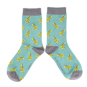 Ladies bamboo socks Little Giraffes duck egg