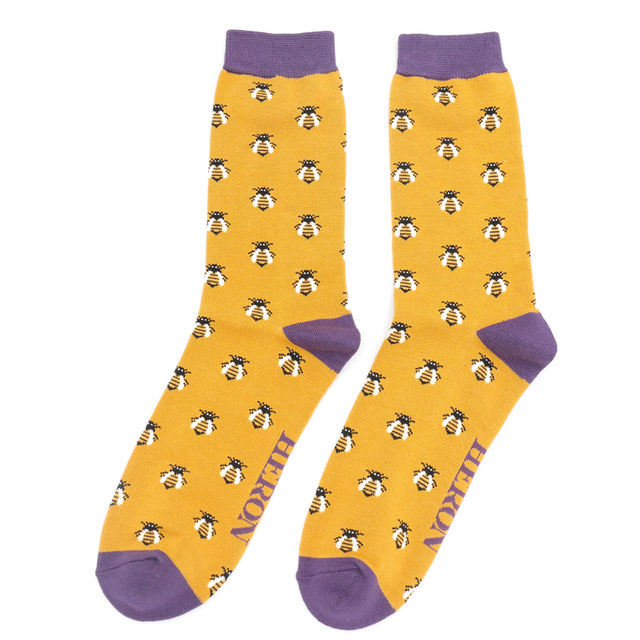 Mr Heron mens bamboo socks Honey Bees yellow