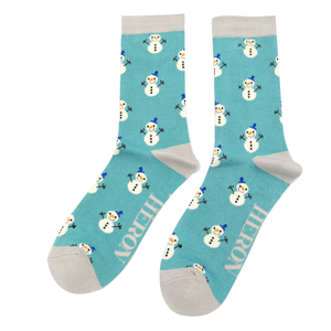 Mr Sparrow Men's Bamboo Socks Little Snowmen Teal