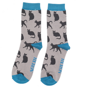 Mr Heron mens bamboo socks Cats grey