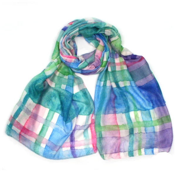 Montijo watercolour check lightweight summer scarf