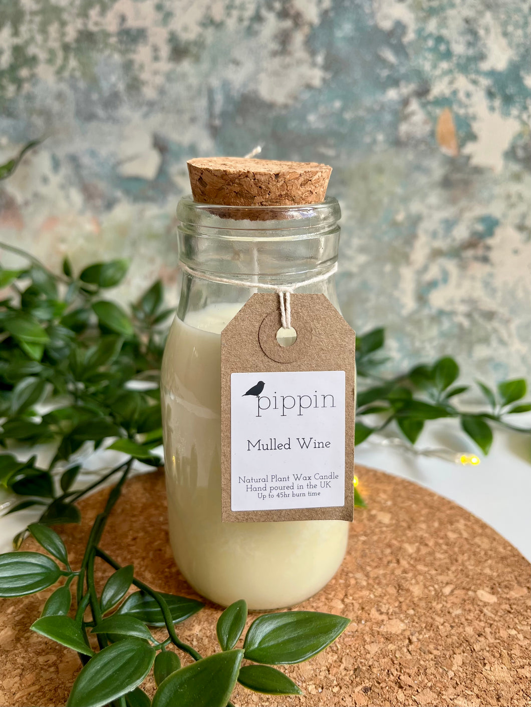 Mulled Wine - Pippin 200ml milk bottle candle with cork lid