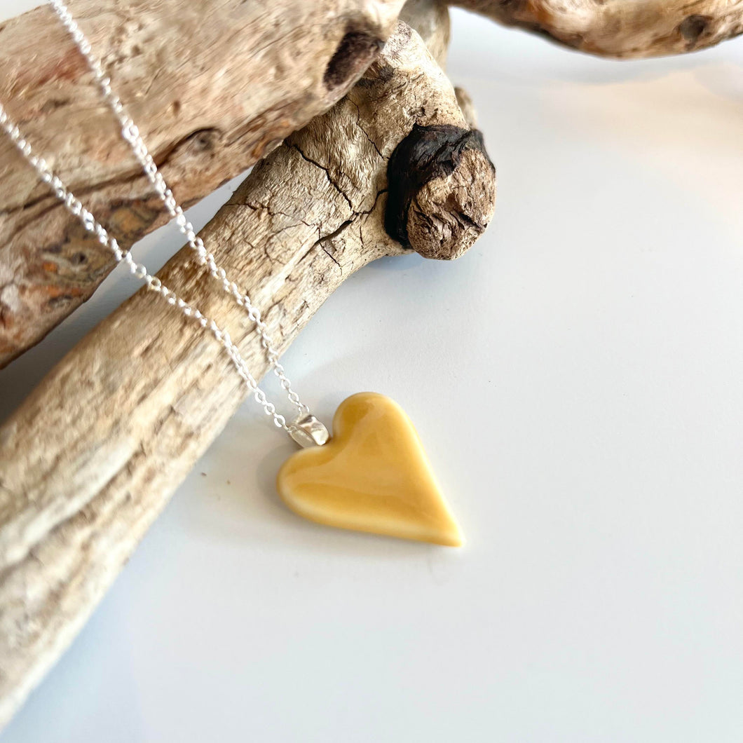 Heart Porcelain Pendant - Mustard yellow