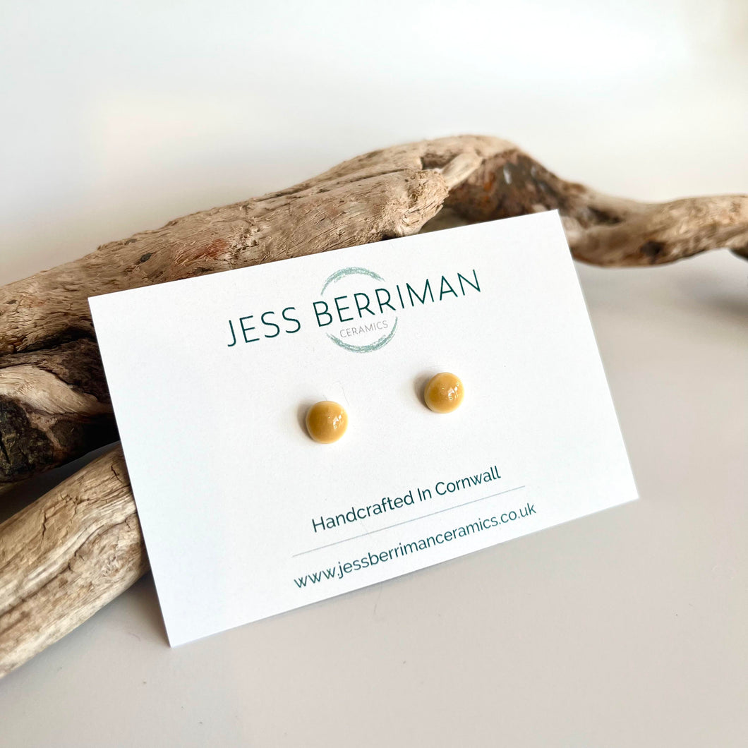 Round Porcelain Stud Earrings - mustard yellow
