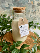 Load image into Gallery viewer, Oakwood &amp; Bergamot - Pippin 200ml milk bottle candle with cork lid
