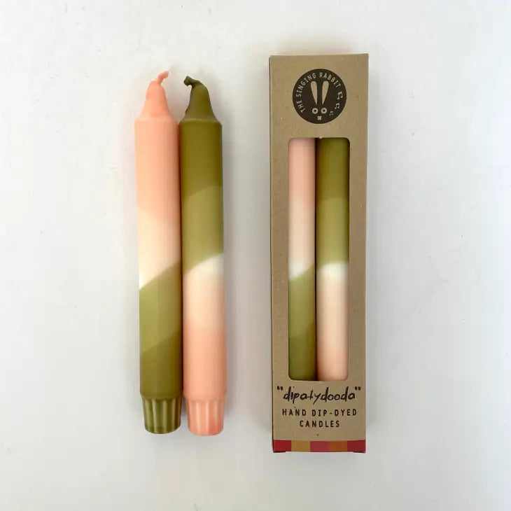 Blush pink and olive green dip dyed dinner candles