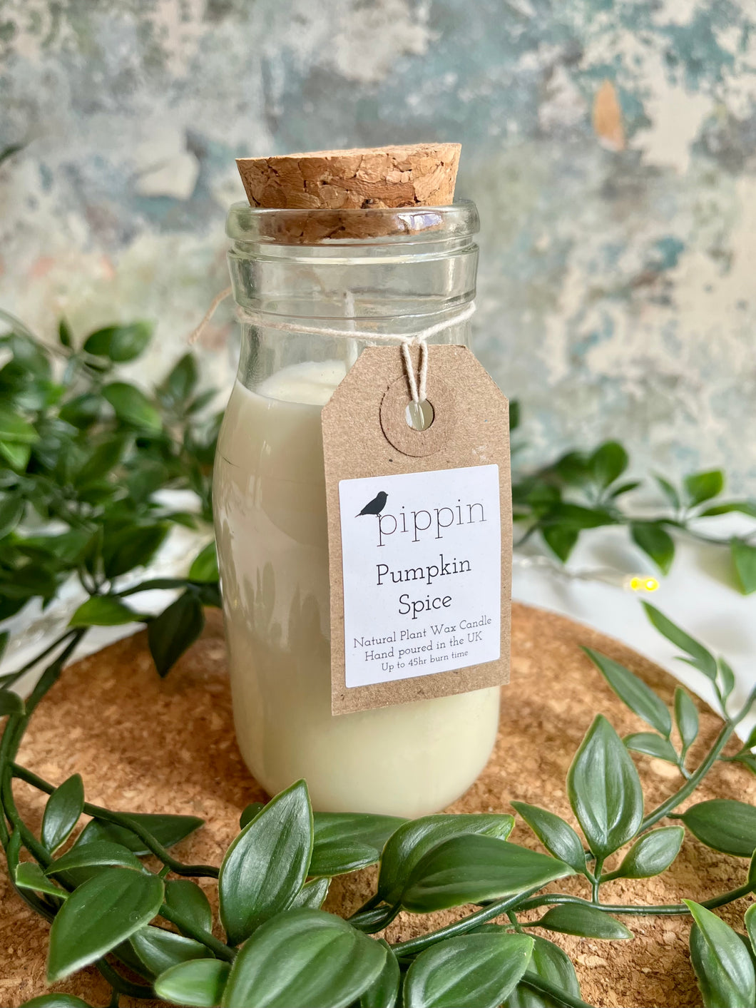 Pumpkin Spice - Pippin 200ml milk bottle candle with cork lid