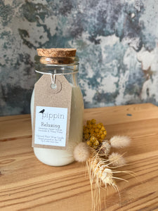 Relaxing - Pippin 200ml milk bottle candle with cork lid