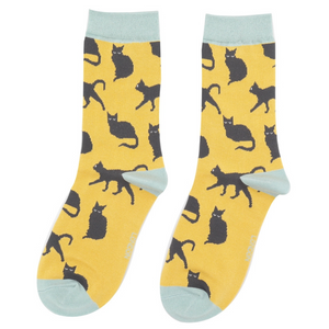 Ladies bamboo socks Cute Cats yellow