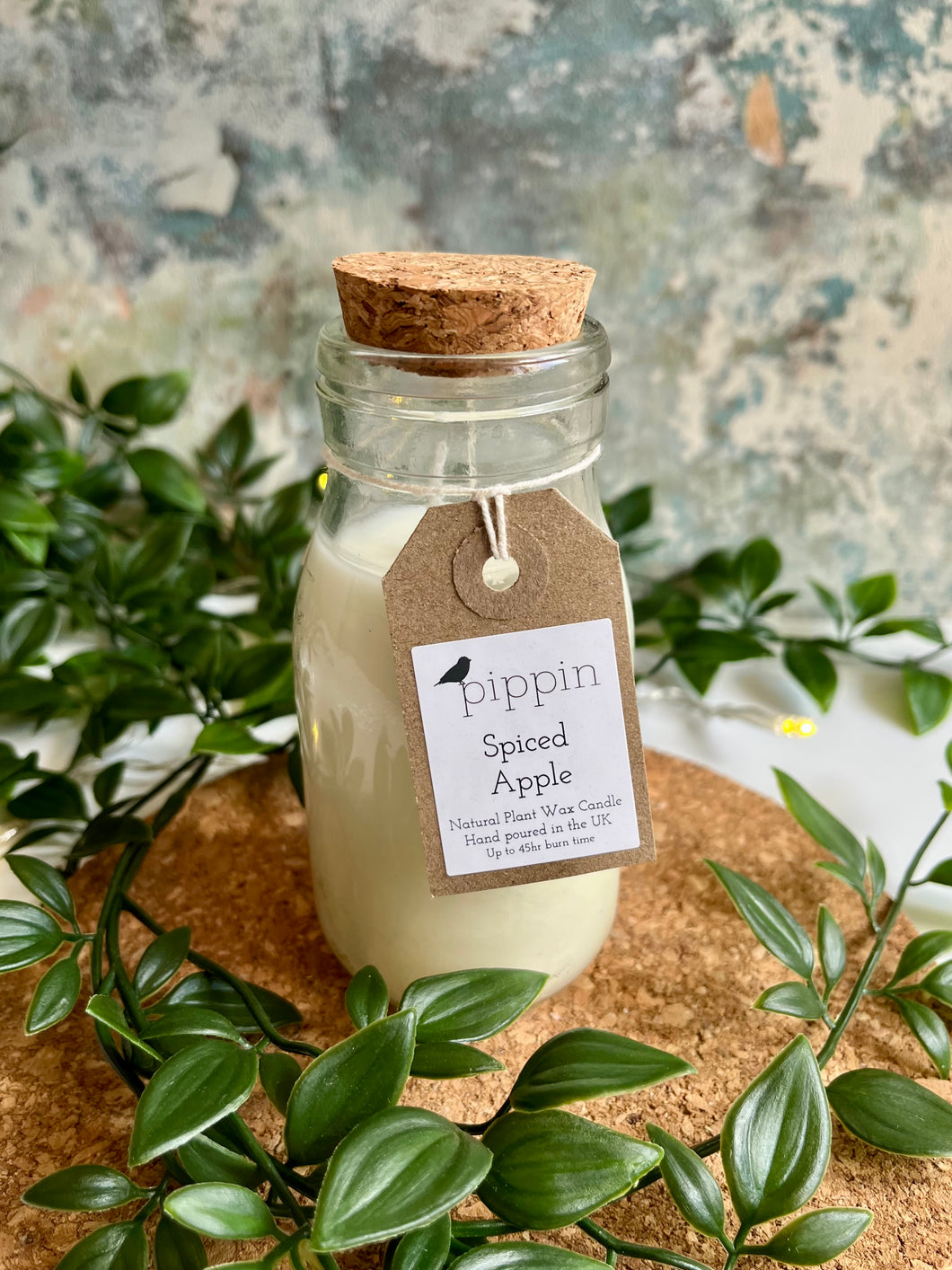 Spiced Apple - Pippin 200ml milk bottle candle with cork lid