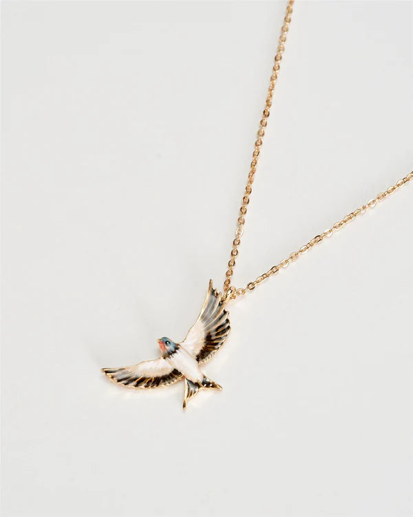 Enamel Swallow short gold necklace