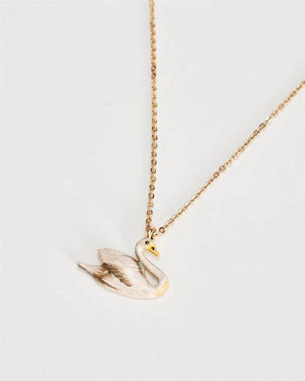 Enamel Swan short gold necklace