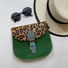 Load image into Gallery viewer, Tallulah Half Print Green Leopard Upcycled Leather Handbag
