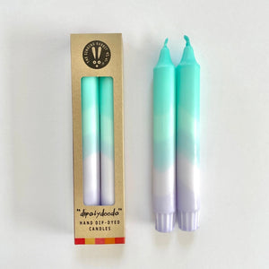 Turquoise and lavender swirl dip dyed dinner candles