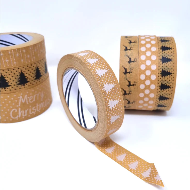 White Snowy Christmas Tree 24mm wide paper tape