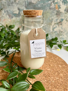 Winter Thyme - Pippin 200ml milk bottle candle with cork lid