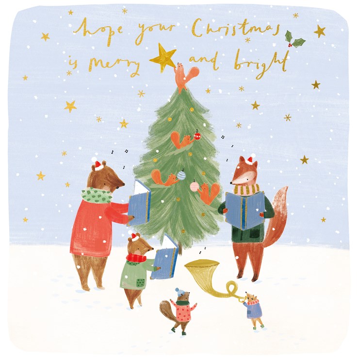 Animals gathering around the tree - charity pack of 6 Christmas cards